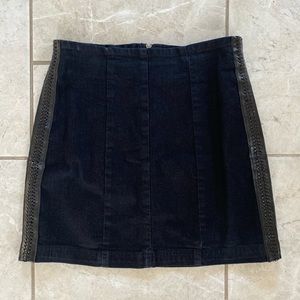 Carmar Black Denim & Leather Detail Skirt